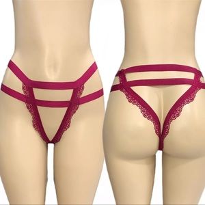 Victorias Secret Sexy Cutout Peek a boo Strappy Cheekini Panty Burgundy Kir L-XL